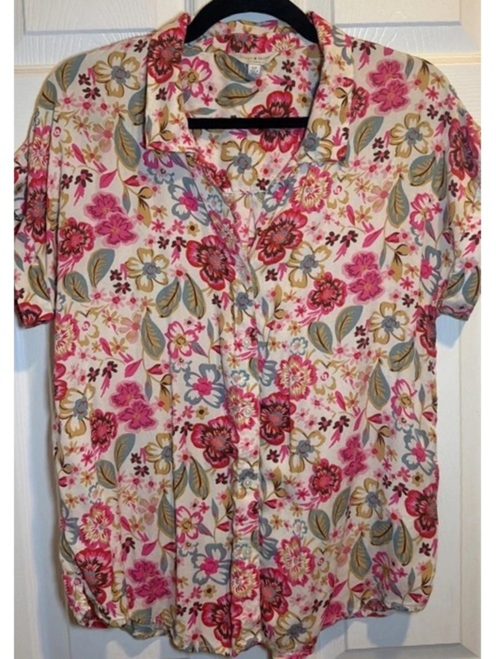 Lucky Brand Floral Button Down Short Sleeve Blouse Size Small